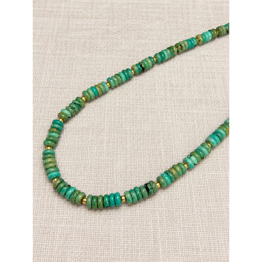 Green Turquoise Magnesite Necklace Gold Beaded Southwestern Western Jewelry